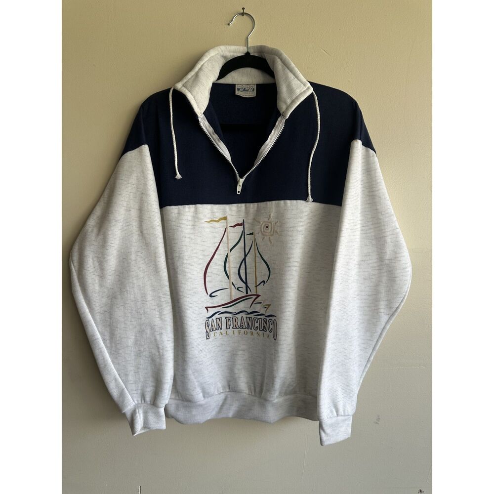 Vintage 90s San Francisco Quarter Zip Sweatshirt Made USA Coastal Nautical M